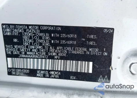 2024 Toyota Bz4X Xle from USA, damaged, VIN JTMAAAAAXRA039412